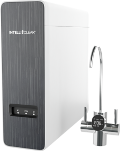 InellicIntelliClear 1000 Tankless Reverse Osmosis Water Filtration System features a spiral flow RO filter and a 4-in-1 PCB Composite Filter. It boasts a superior filtration performance of removing heavy metals (e.g., lead), harmful substances, dissolved solids, chlorine, and other common contaminants from tap water at a filtering precision of 0.0001μm (micron). The Coconut Carbon Block in the Post Carbon Filter is sourced from coconut shells, providing a natural way to filter your water and improve the taste.